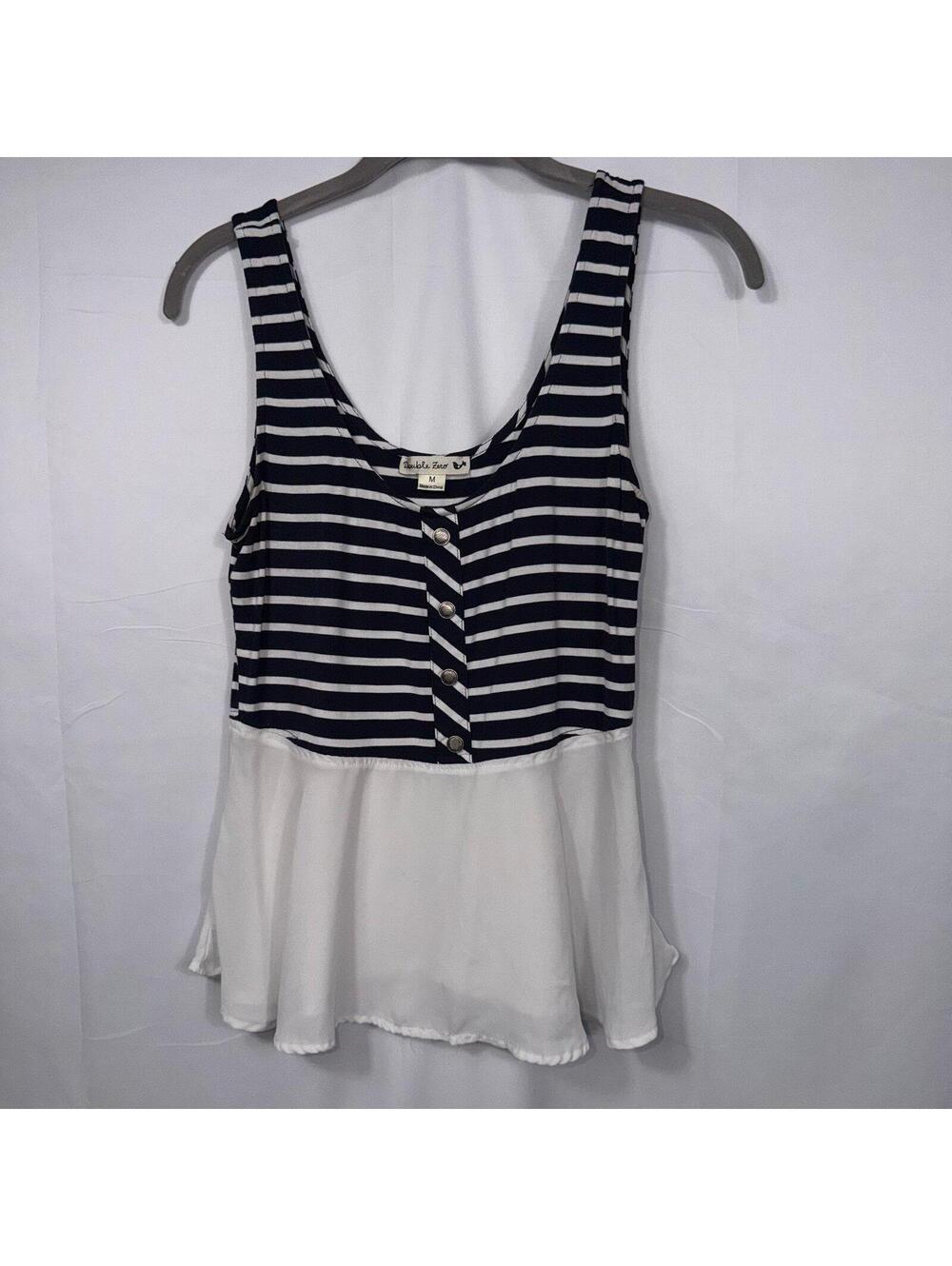 Double Zero Navy & White Striped Peplum Tank Top Size Medium
